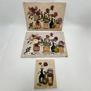 Vintage Cheri Blum 3D Floral Wall Decoration Plaques - Set of 3